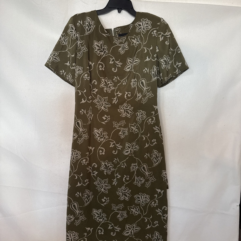 Sag Harbor Vintage Floral Green Partial Wrap Short Sleeve Dress Size 14